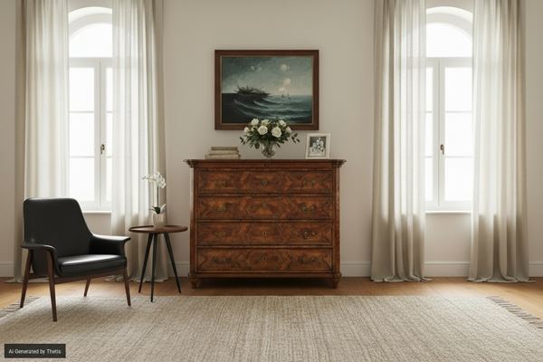 Cassettone lastronato in noce e radica, Lombardia