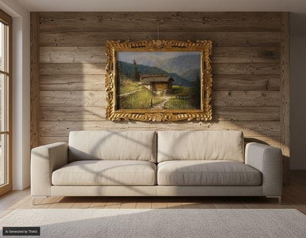 Anonimo del XX secolo - Baita di montagna con figura