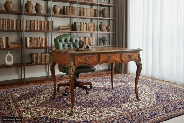 Scrivania intarsiata in legni vari