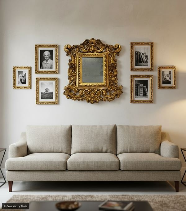 Specchiera in legno scolpito, intagliato e dorato, Toscana