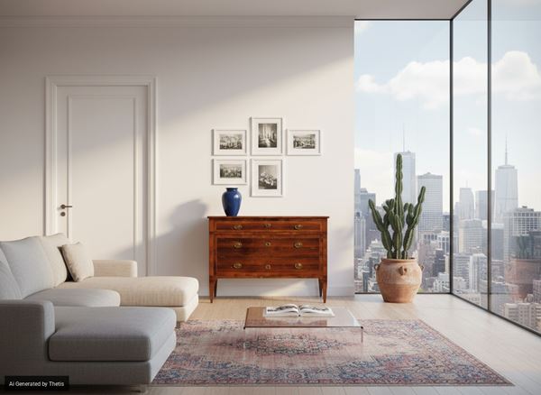 Cassettone lastronato in palissandro, bois de rose, bosso e amaranto e legni diversi