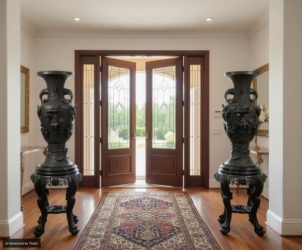 Coppia di grandi vasi in bronzo brunito, Giappone