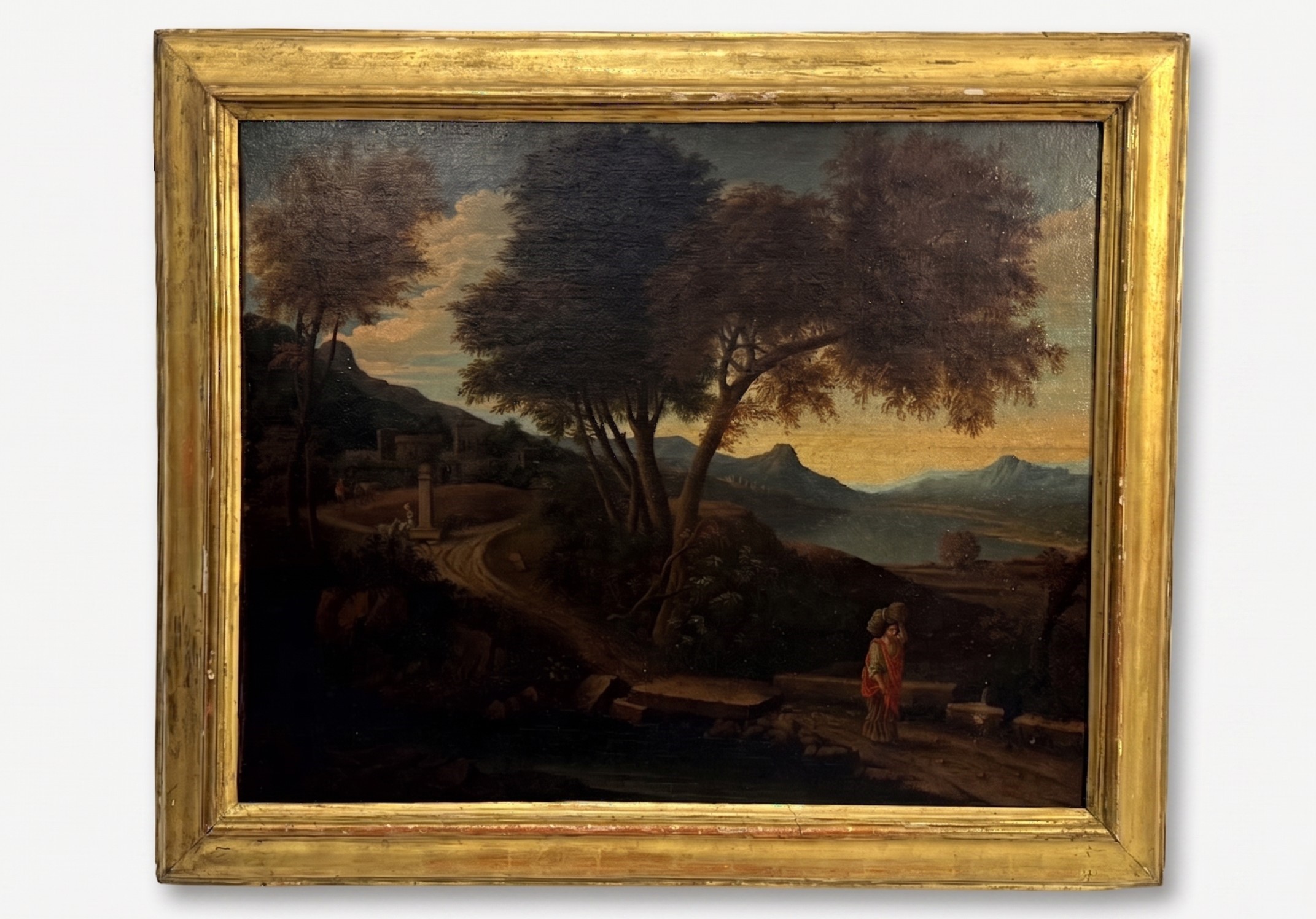 Paesaggio con figura e lago sullo sfondo