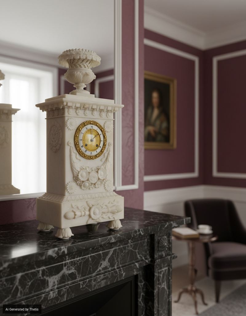 Orologio da tavolo in alabastro, Francia