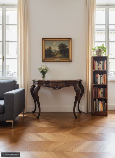 Console veneta in noce, cintura mistilinea, con fronte intagliato e piano in marmo venato rosa (X...