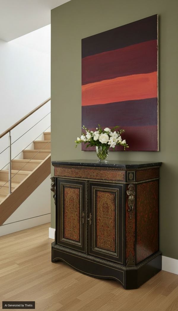Sideboard inlaid with tortoiseshell and boulle brass and ebonized wood