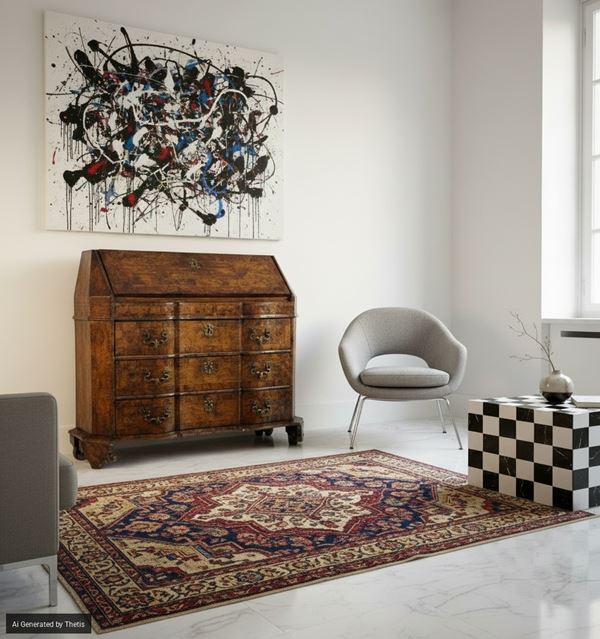 Cassettone a ribalta lastronato in radica di noce, Modena