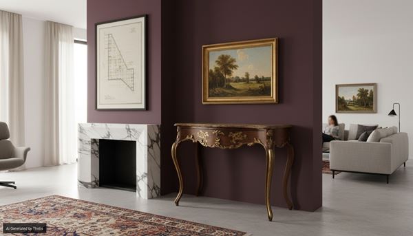 Wooden console with gilded reliefs