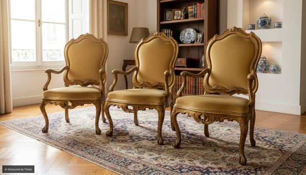 Tre poltrone in legno dorato, Venezia