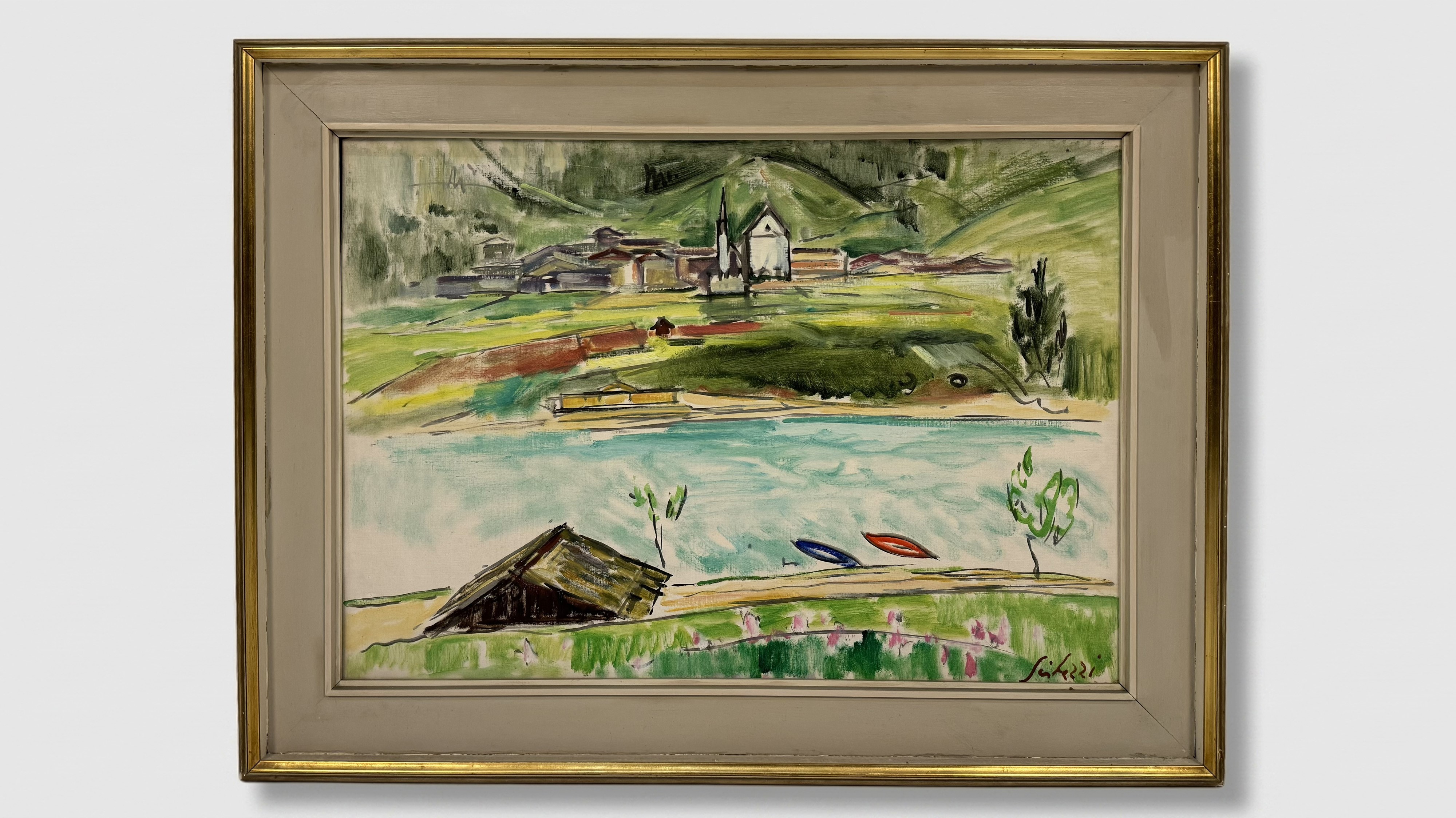 Paesaggio con torrente e villaggio