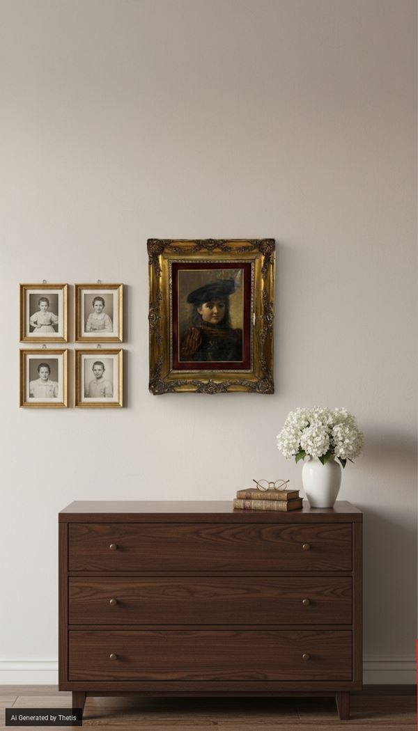Anonimo del XIX secolo - Ritratto di bambina con cappello