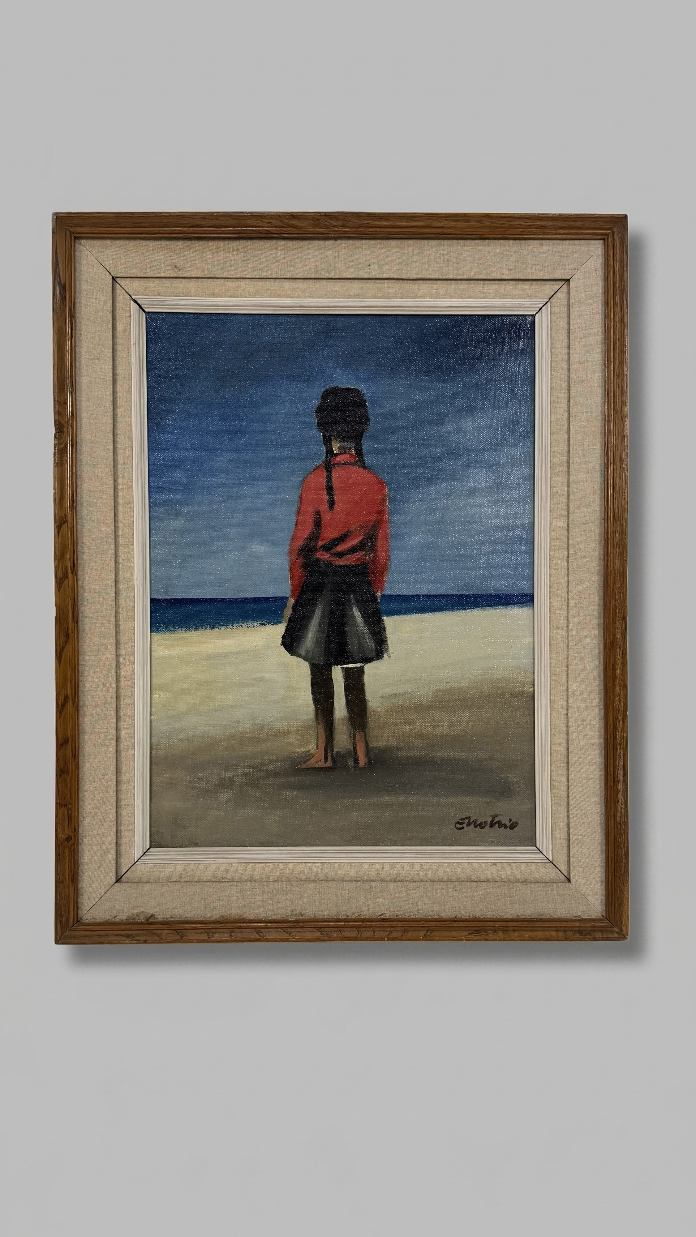 Enotrio Pugliese - Bambina sulla spiaggia, olio su tela (1961)