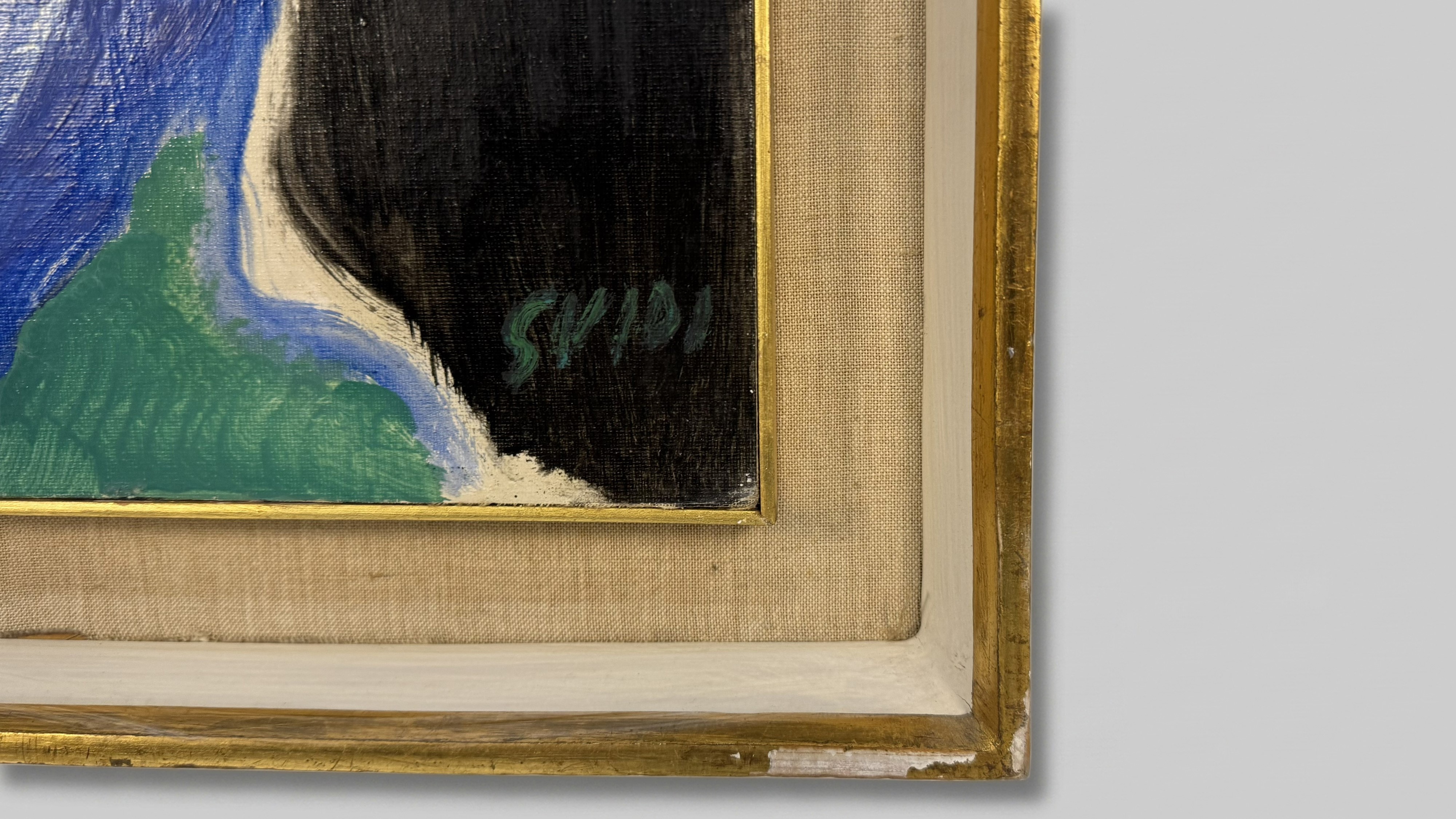 Virgilio Guidi - Ritratto femminile con foulard azzurro, olio su tela