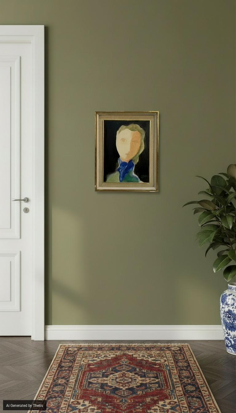 Virgilio Guidi - Ritratto femminile con foulard azzurro, olio su tela